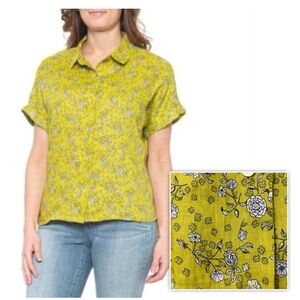 RACHEL ZOE Shirt Top Women XS Linen Button Down Boxy Floral Resort Lagenlook